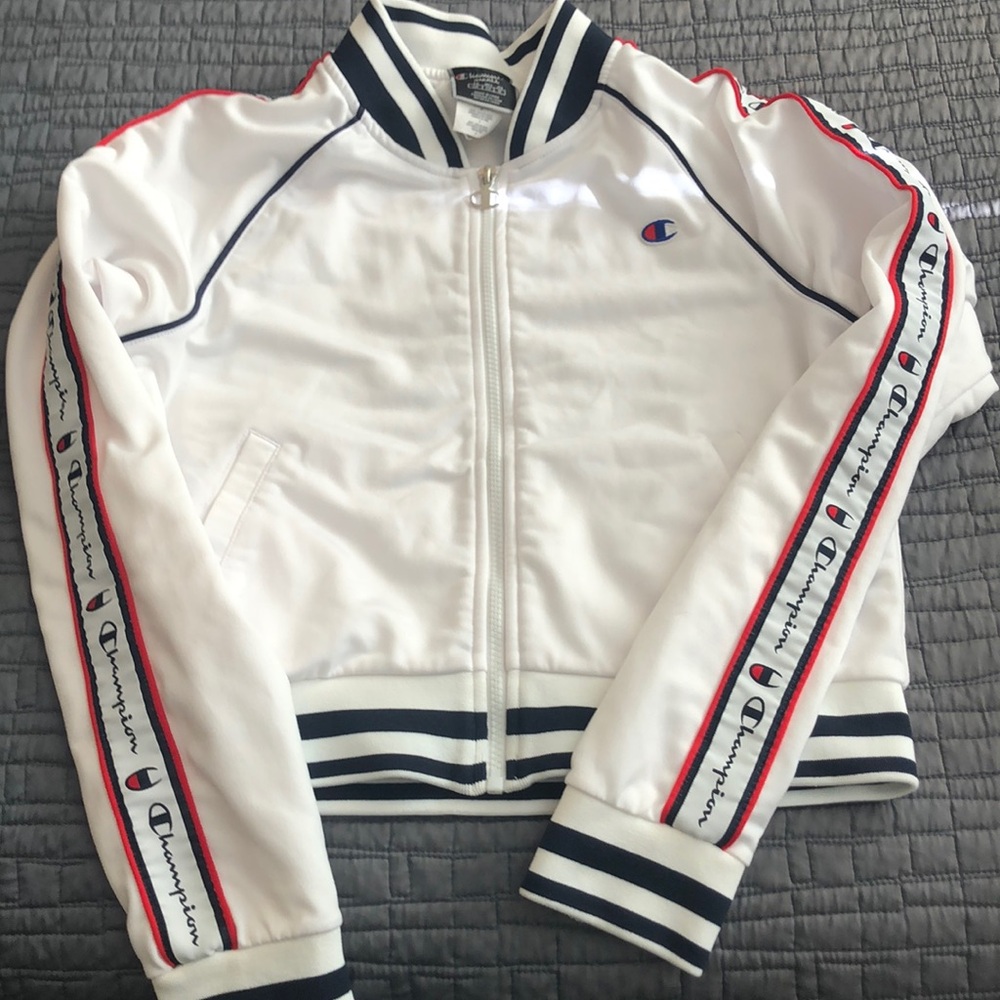 Champion NWOT White Track Jacket with Logo Stripes women’s SZ Small petite